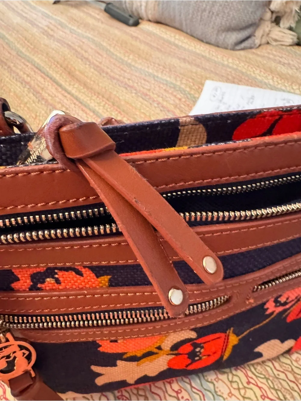 Spartina 449 De Renne Zipper Hipster - Floral Linen - NEEDS NEW STRAP or fixed